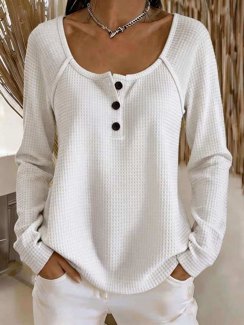 Waffle-knit long-sleeve T-shirt
