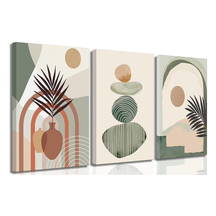 Boho canvas set hung as a horizontal triptych row