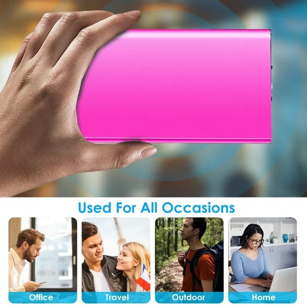 Slim power bank showing dual USB output ports