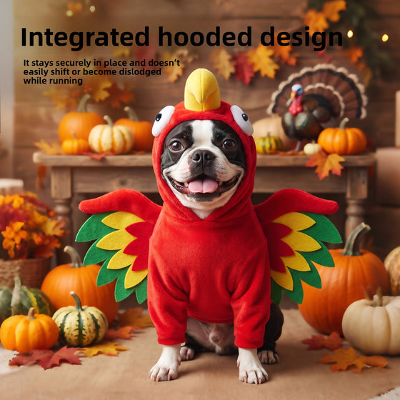 Pet Turkey Costume Vibrant Wings Hooded Transformation Outfit Cat Dog