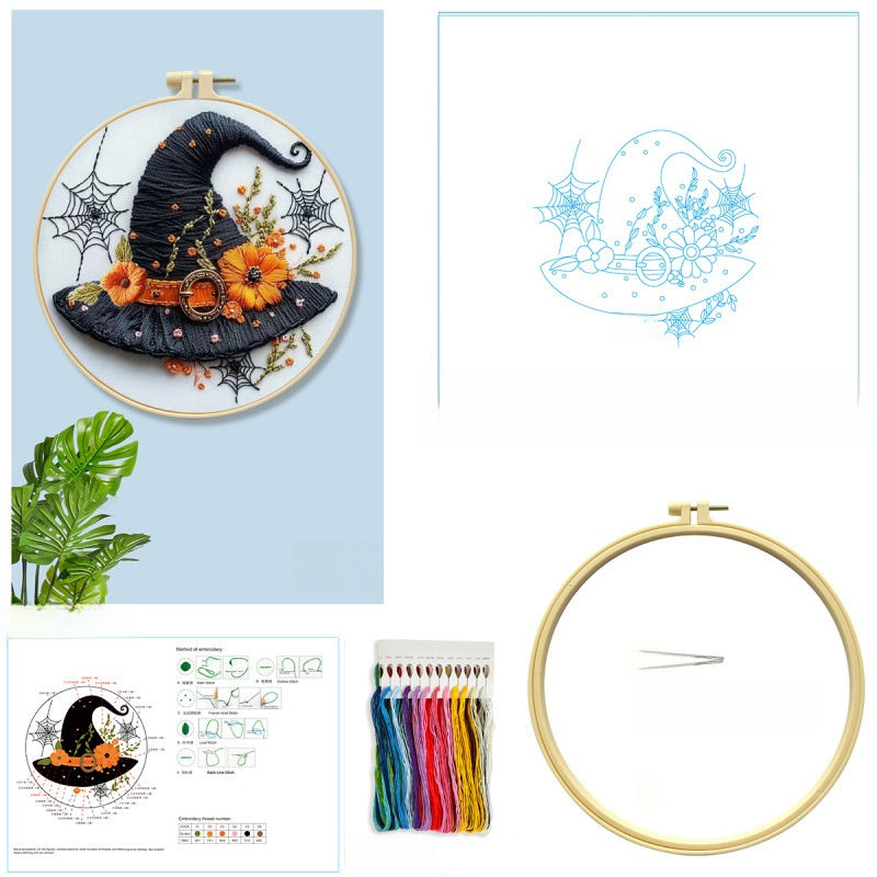 Halloween Cross Stitch Embroidery Kit with Hoop