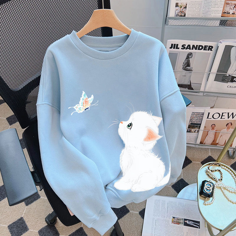 Loose silhouette cat print long sleeve sweatshirt, photo 1