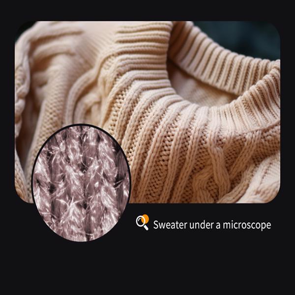 Close-up of sweater fibers as seen under the kids pocket microscope