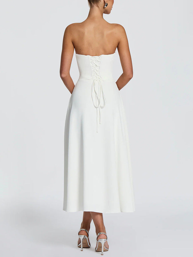 Women's strapless pleated A-line dress with lace-up back, photo 5
