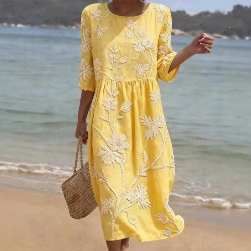 Women's floral print long-sleeved round-neck dress