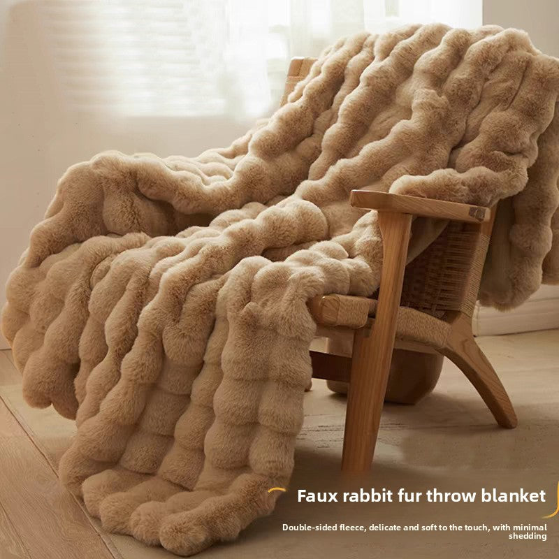 Double-sided faux rabbit fur plush blanket in solid color, photo 1