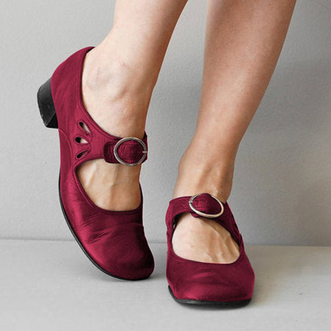 Low Heel Buckle Strap Casual Shoes
