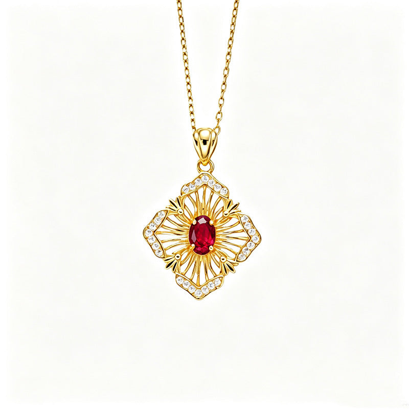 S925 Sterling Silver Natural Birthstone Geometric Pendant Necklace