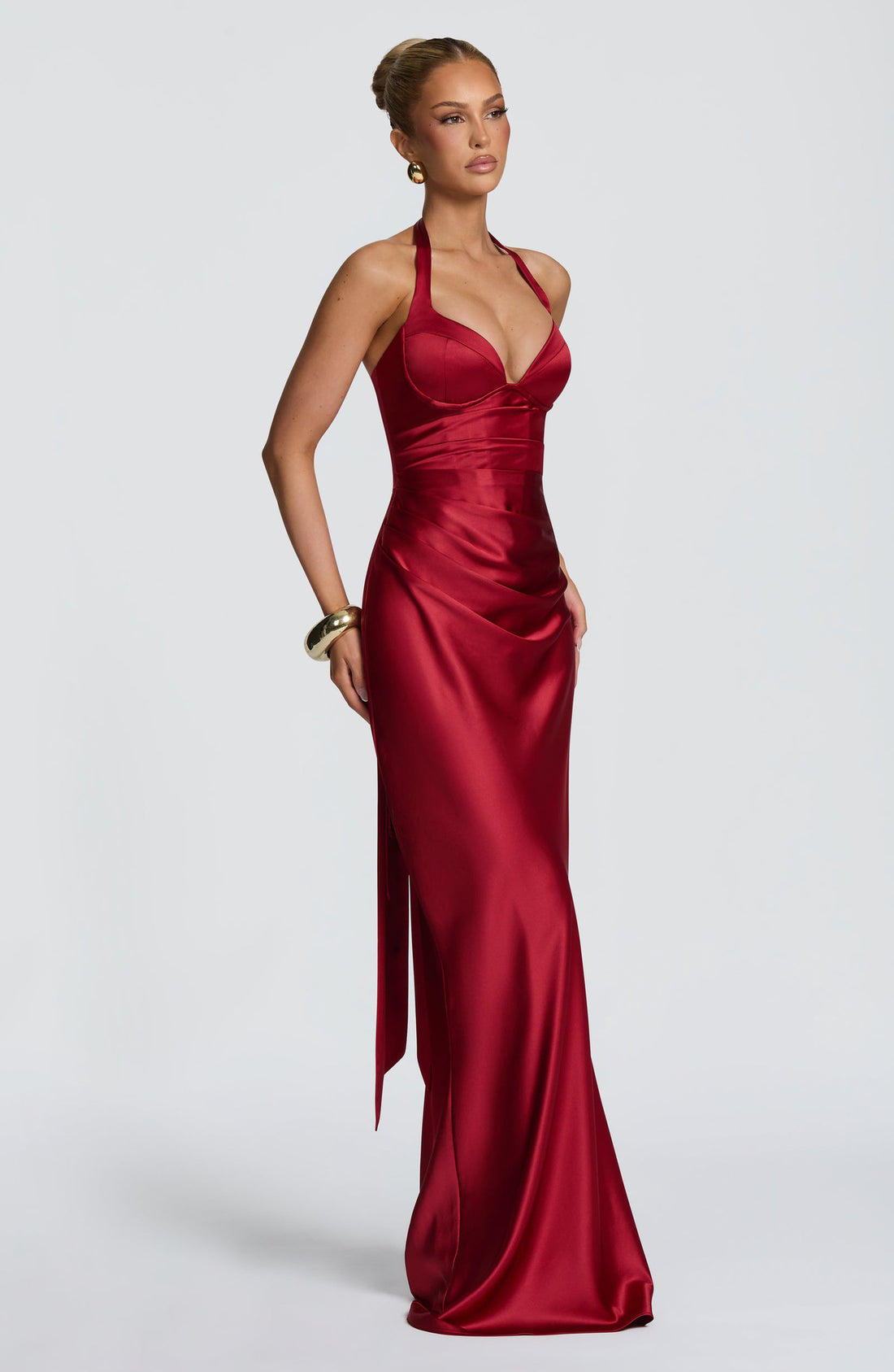 Women's halter satin fishtail long dress with deep V-neck and tie back, photo 7
