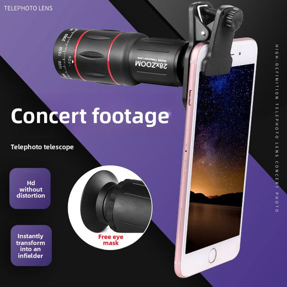 Concert footage graphic with a telephoto lens on a phone