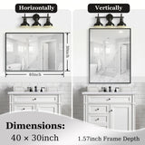 40x30 Inch Glossy Black Bathroom Wall Vanity Mirror