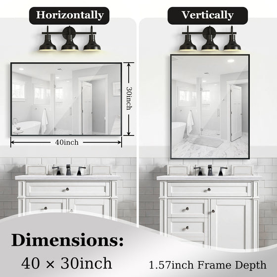 40x30 Inch Glossy Black Bathroom Wall Vanity Mirror