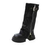 Women's Knee High Retro Cowboy Boots Chunky Heel Square Toe