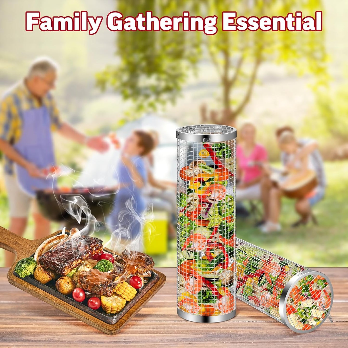 Stainless Steel Rolling Grill Basket BBQ