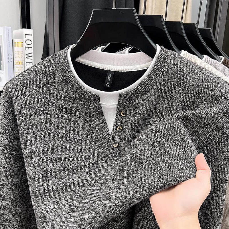 Button Collar Faux Two-Piece Sweatshirt