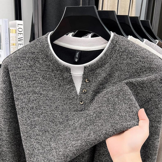 Button Collar Faux Two-Piece Sweatshirt