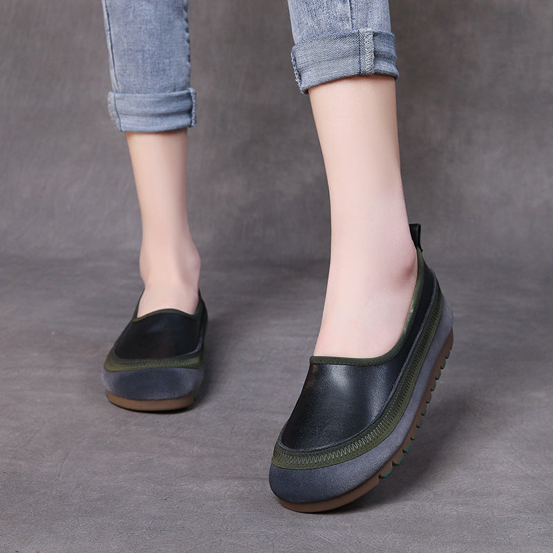Handmade Genuine Leather Flat Women's Shoes Slip-On Loafers Casual Soft-Soled Beanie Shoes