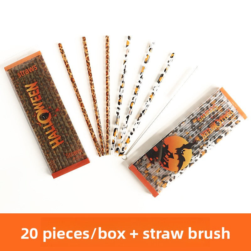 Reusable Plastic Straw Set with Holiday Designs