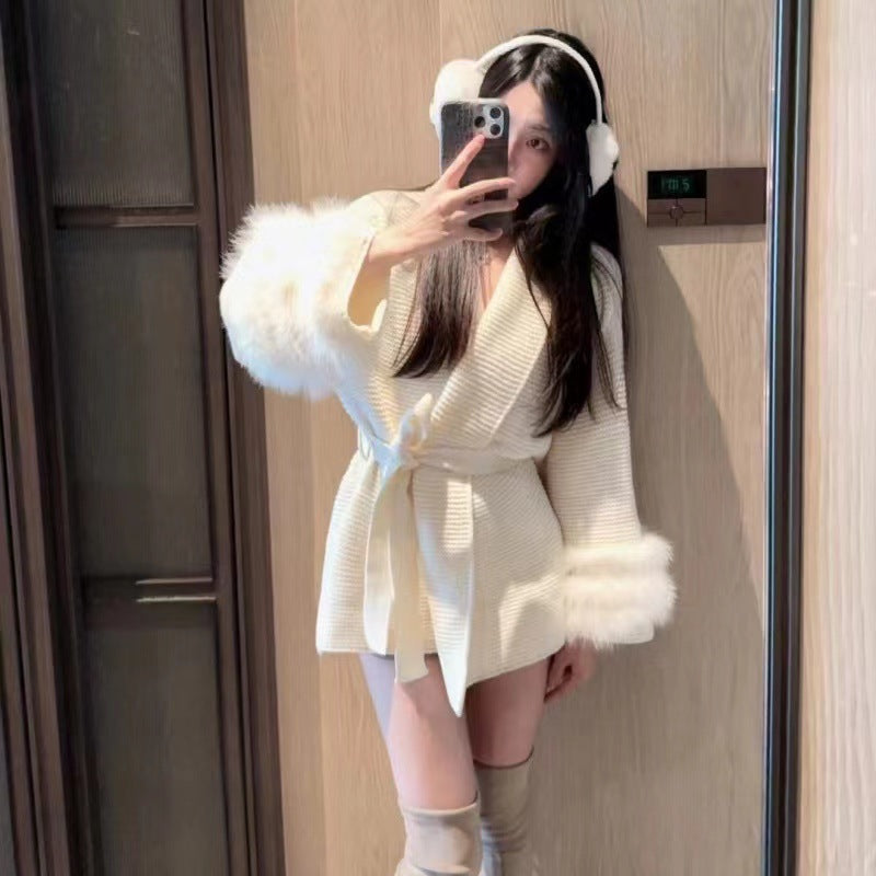 Women's thick knit sweater coat with extra-long flying sleeves, photo 6
