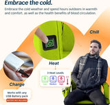 Heated stadium seat folded flat for carrying