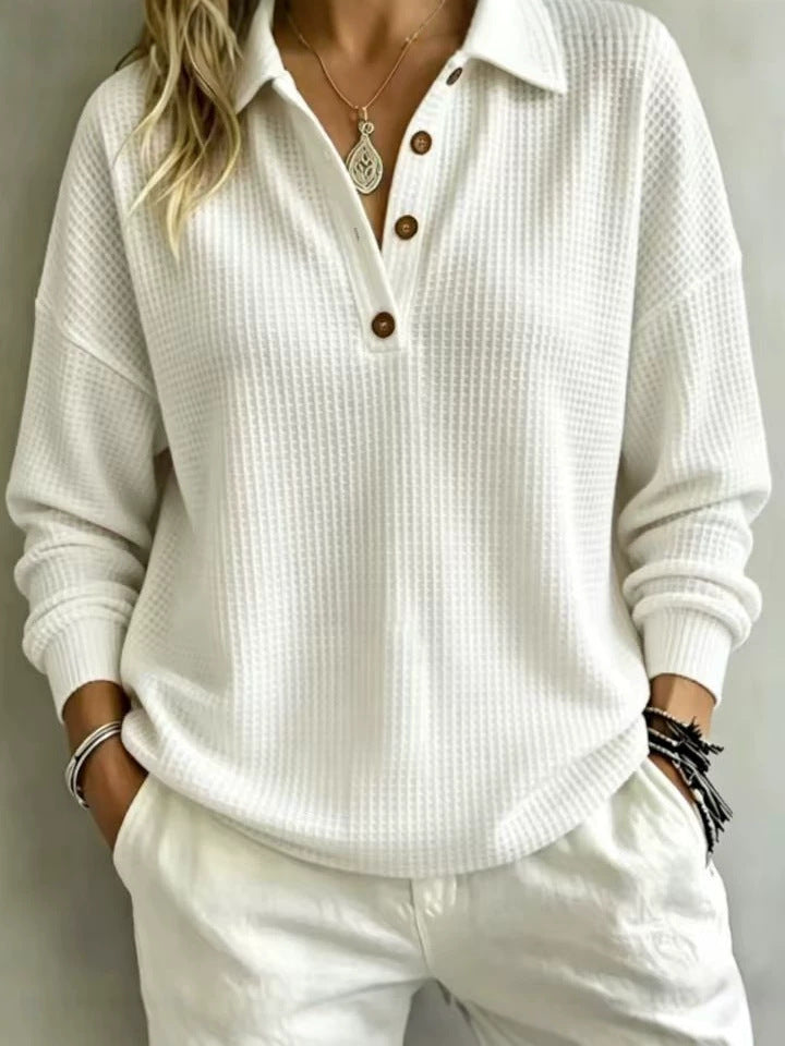 Women's Solid Color Long Sleeve Button-Down Knit Shirt