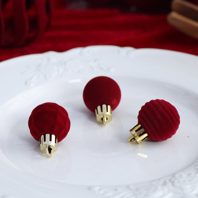 Set of small velvet flocked Christmas ball ornaments, photo 2