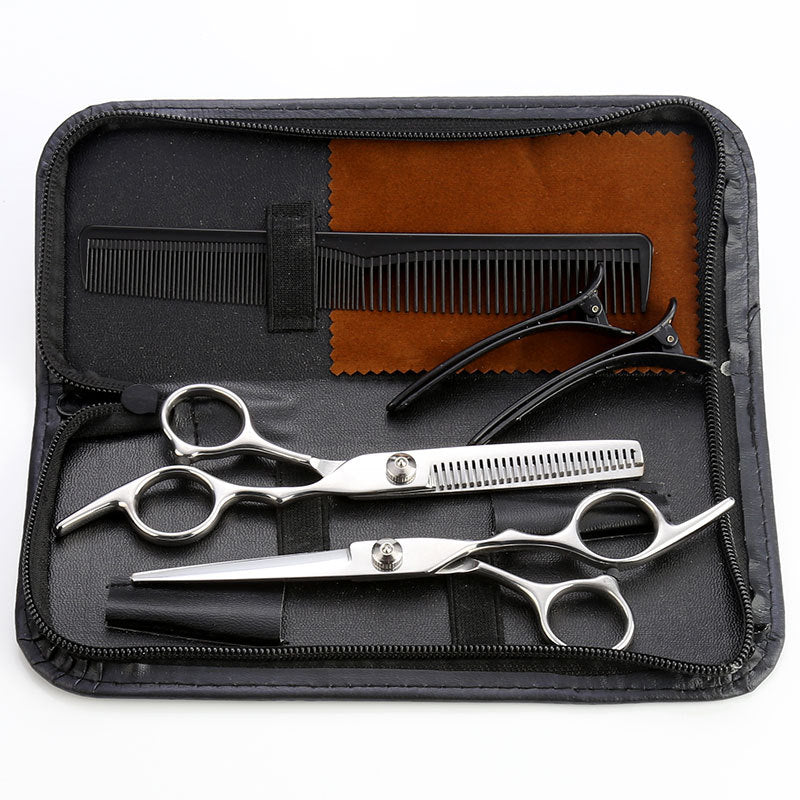 Silver stainless steel hair cutting scissors set, photo 2