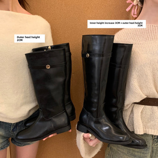 Womens Retro Leather Boots with Hidden Heel