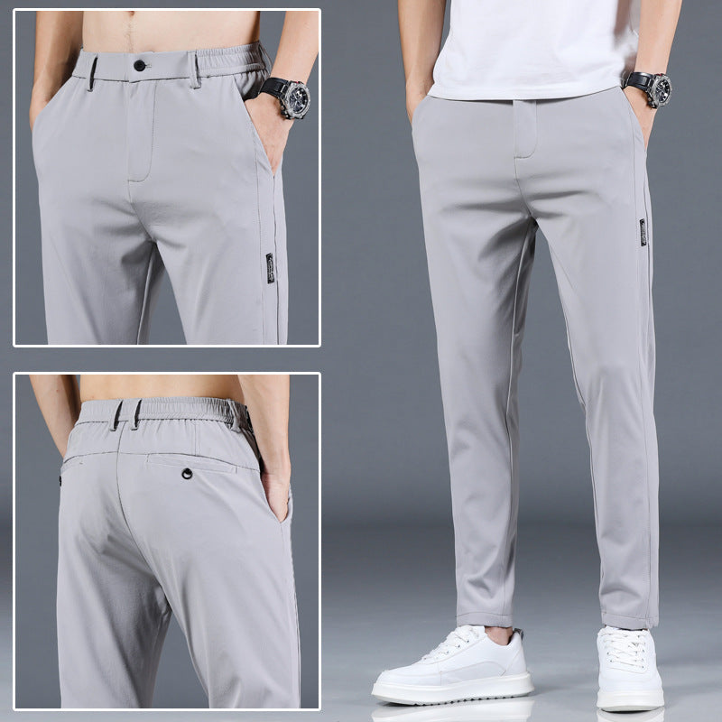Men's Ice Silk Elastic Waist Straight-Leg Casual Pants