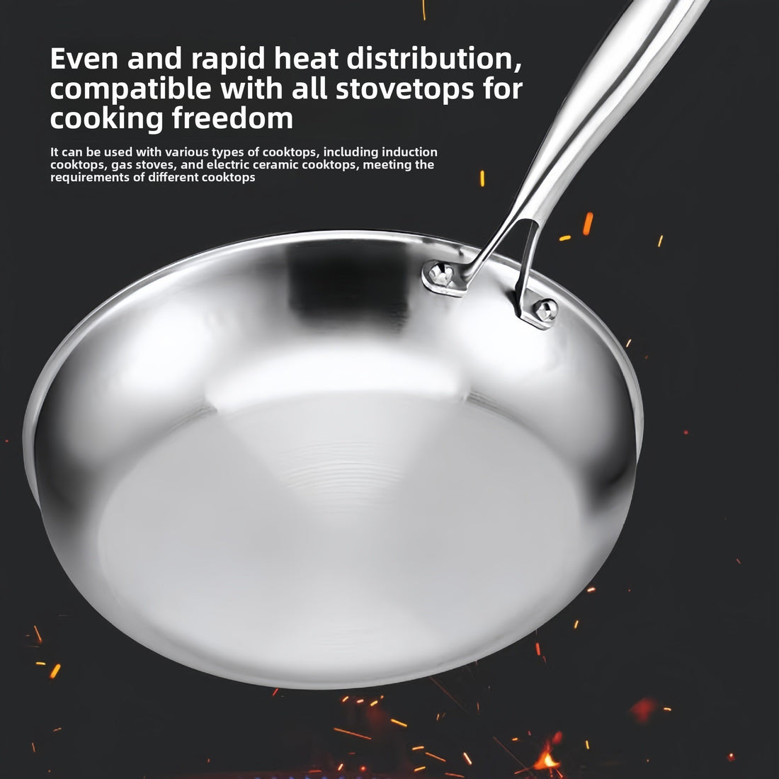 304 Stainless Steel Frying Pan with Gold-Tone Handle