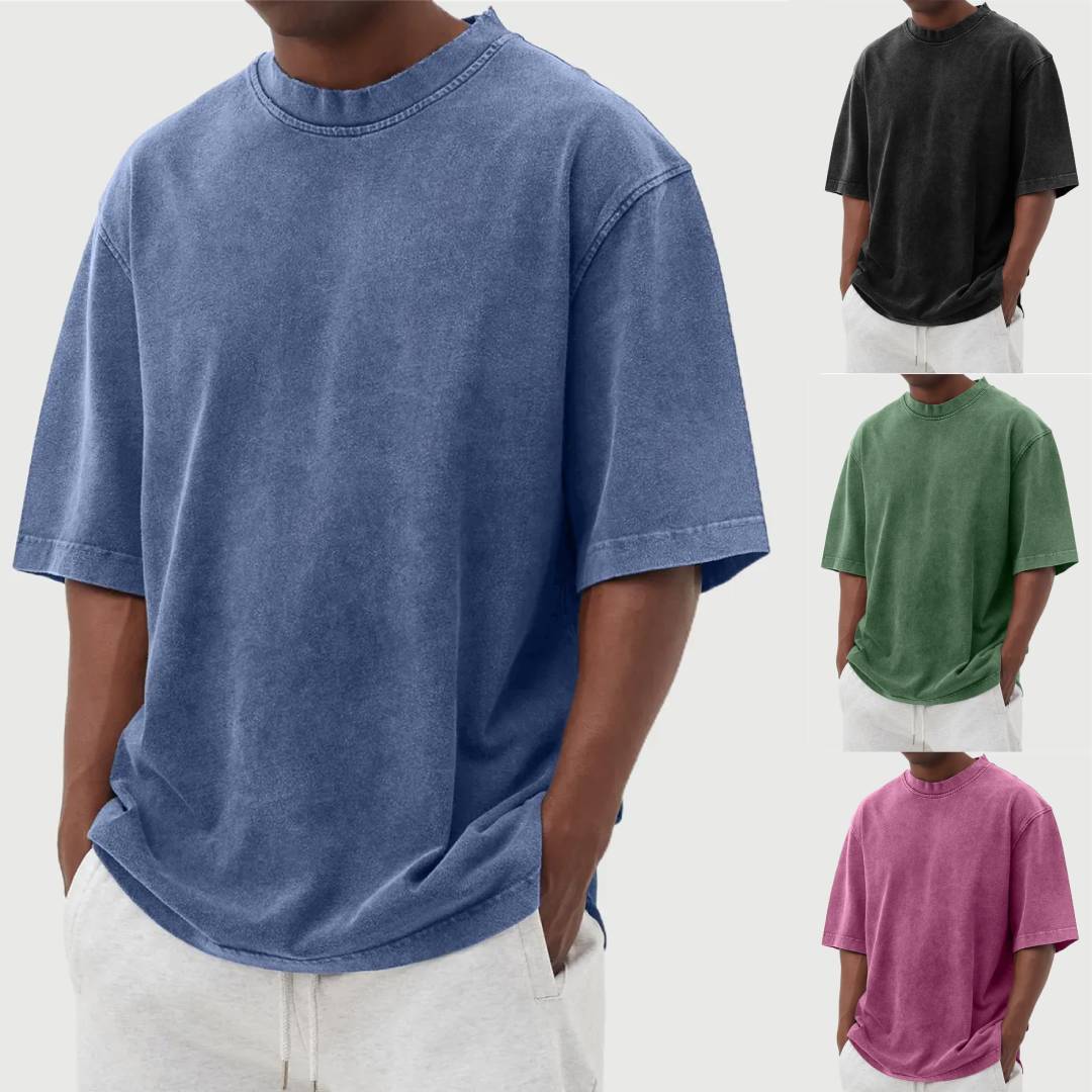 Mens Washed Color Distressed Pullover T-Shirt