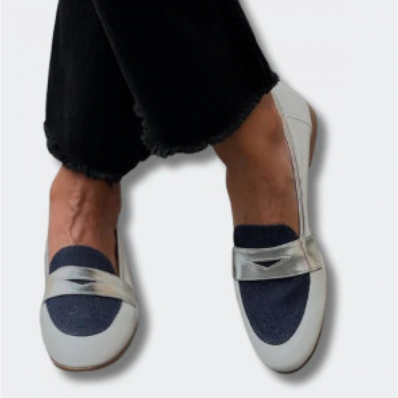 Casual Round-Toe Color-Block Slip-On Loafers