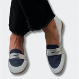 Casual Round-Toe Color-Block Slip-On Loafers