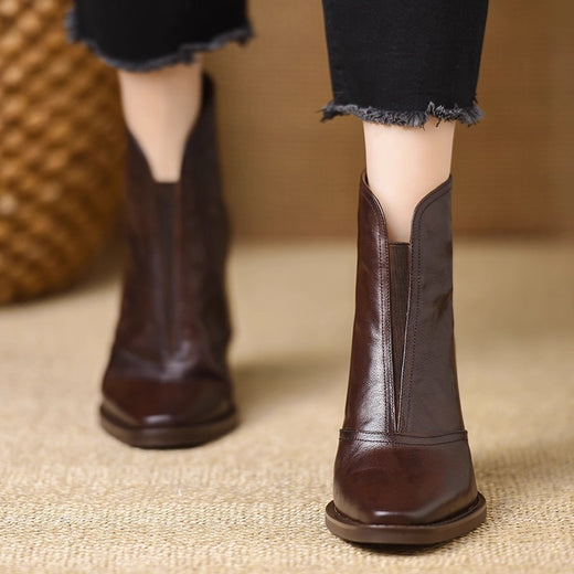 Women Retro Square Toe Chunky Heel Ankle Boots