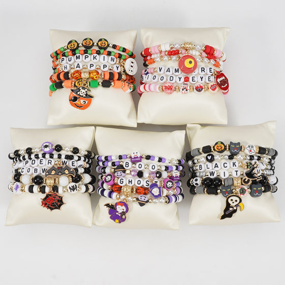 Halloween Beaded Bracelet with Ghost Pendant