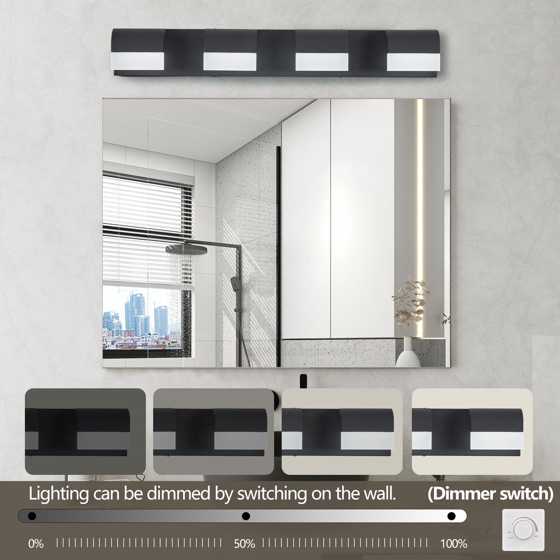 Vanity light installed in a modern bathroom setting
