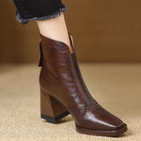 Womens Retro Square Toe Thick Heel Boots Back Zipper Fashion Ankle Boots