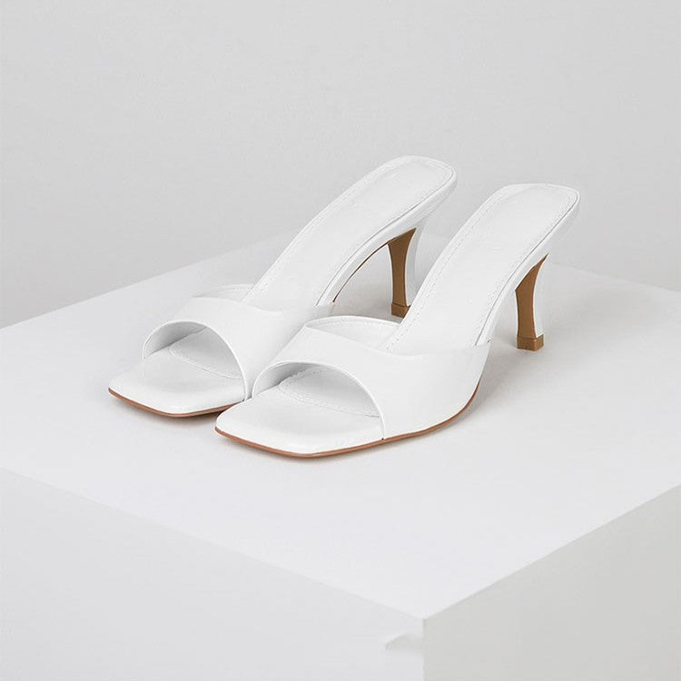 Patent Leather Stiletto Heel Square Toe Sandals