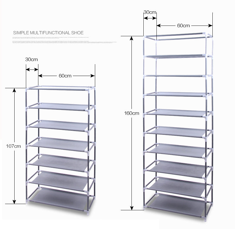 Narrow shoe rack shown in entryway setting
