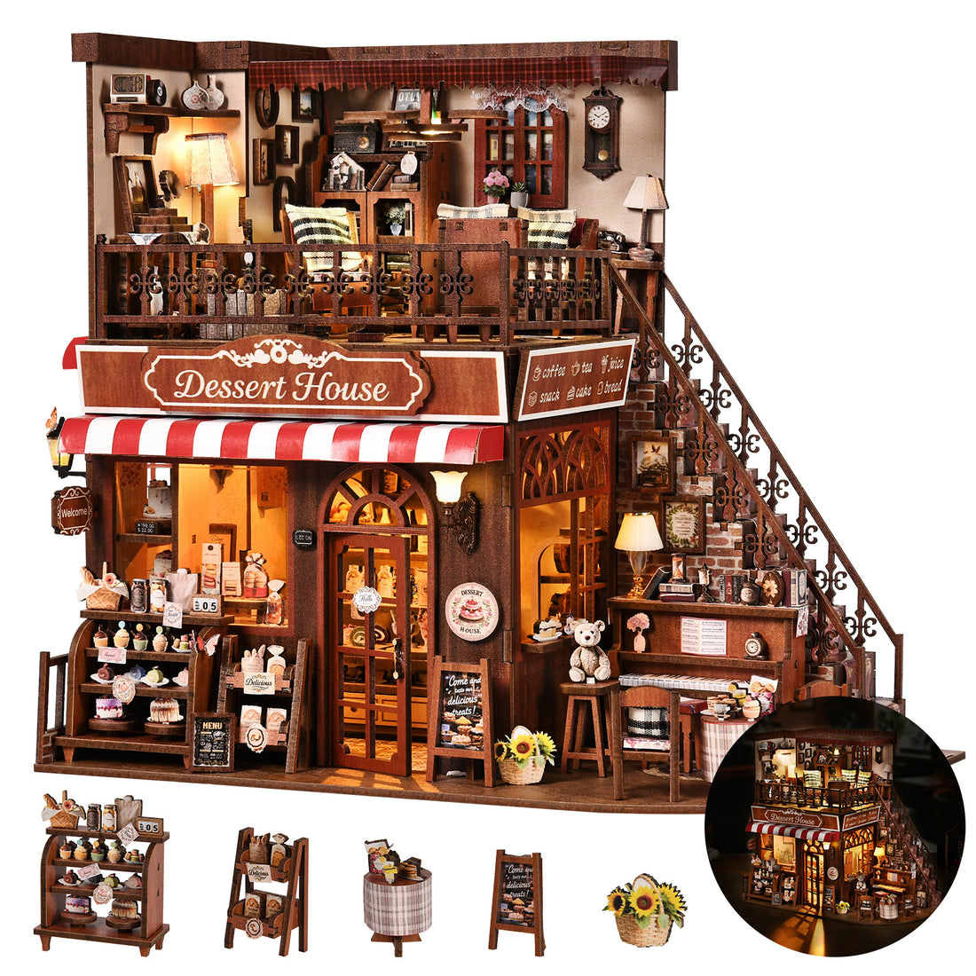 Wooden DIY Miniature House Kit Street Corner Sweet Shop Model Assembly Puzzle Bookend Decorative Craft
