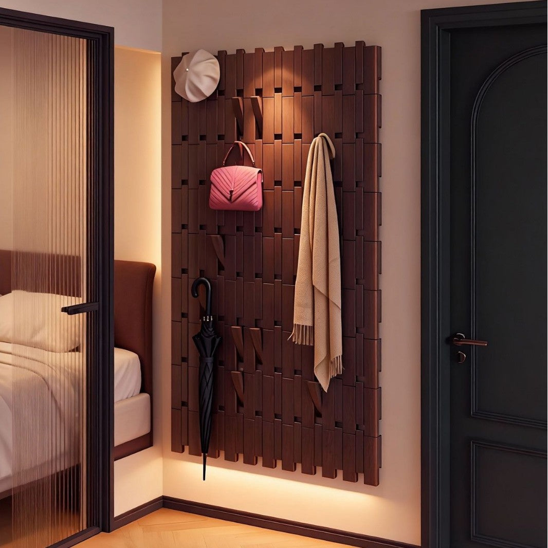 Solid Wood Wall Mounted Coat Rack with Hat Hooks