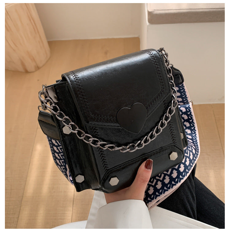 Women Textured PU Leather Small Square Crossbody Bag with Wide Shoulder Strap