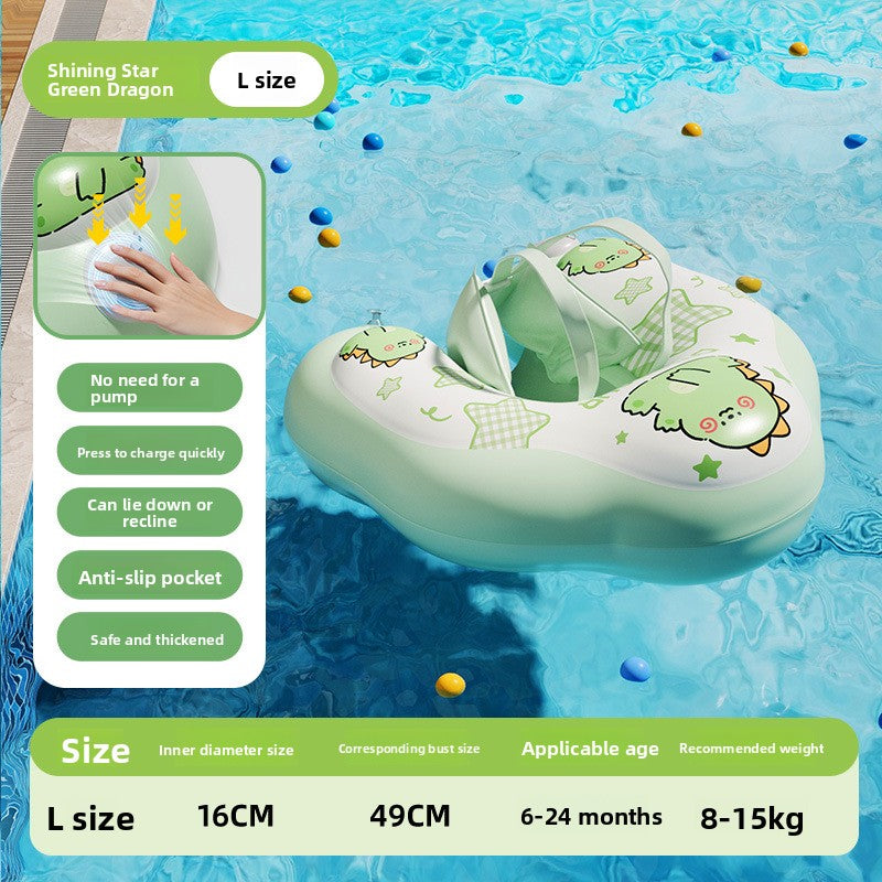 Inflatable Baby Swimming Ring with Canopy Sunshade Anti-Rollover Underarm Support for Children