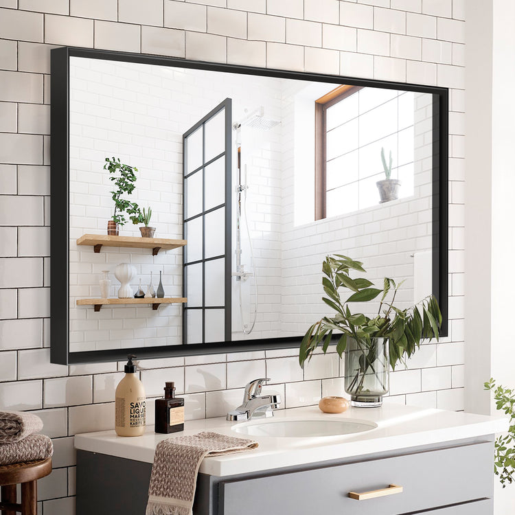 40x30 Inch Glossy Black Bathroom Wall Vanity Mirror