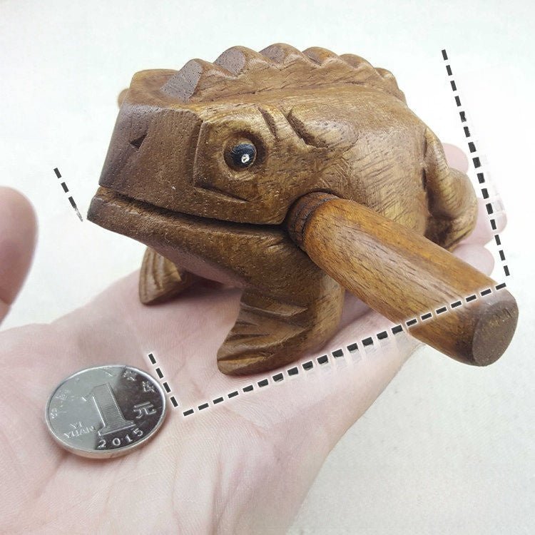 Hand-carved mango wood croaking frog, natural finish, style 3 of 7