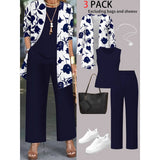 Casual 3D Printed 3-Piece Set Top Vest Pants