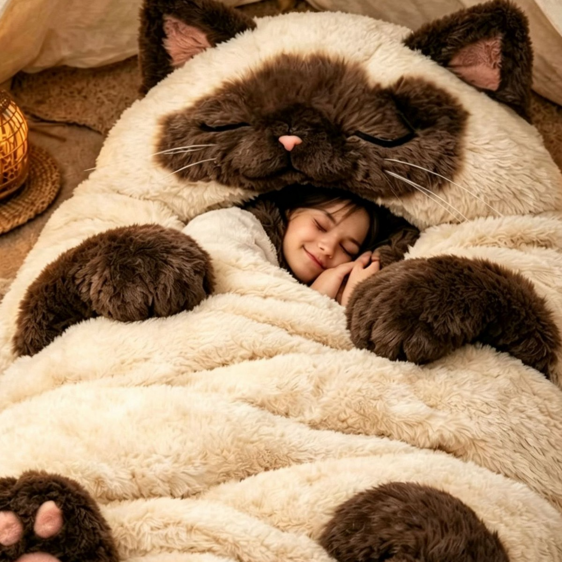 Winter adult plush cat sleeping bag