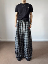 American Retro Loose Fit Plaid Trousers