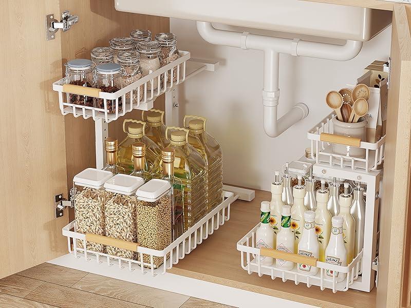 Under sink storage rack fully assembled, front view