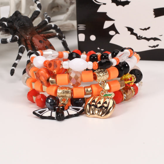 Halloween Bracelet with Ghost Pumpkin Skull Pendant Beaded Party Jewelry